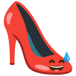 grinning face with sweat and high-heeled shoe