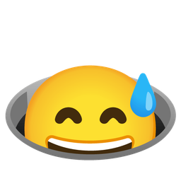 grinning face with sweat and hole