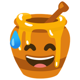 grinning face with sweat and honey pot