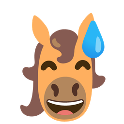 grinning face with sweat and horse