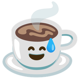 grinning face with sweat and hot beverage