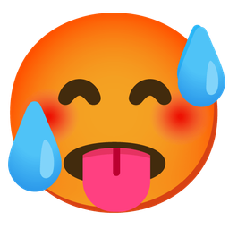 grinning face with sweat and hot face