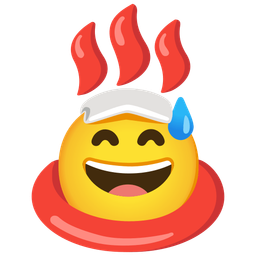 grinning face with sweat and hot springs