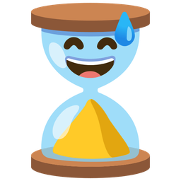 grinning face with sweat and hourglass done