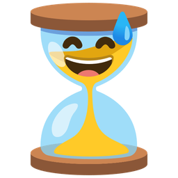 grinning face with sweat and hourglass not done
