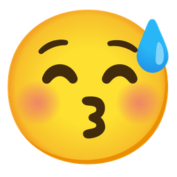 Grinning face with sweat and Kissing face with closed eyes