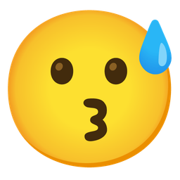 Grinning face with sweat and Kissing face