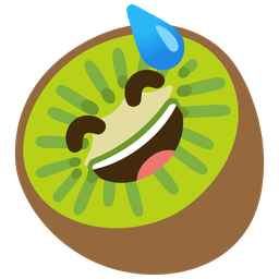 grinning face with sweat and kiwi fruit