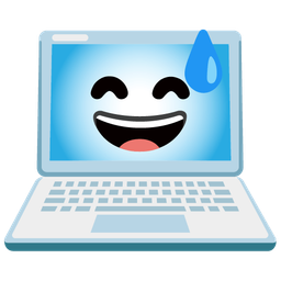 grinning face with sweat and laptop