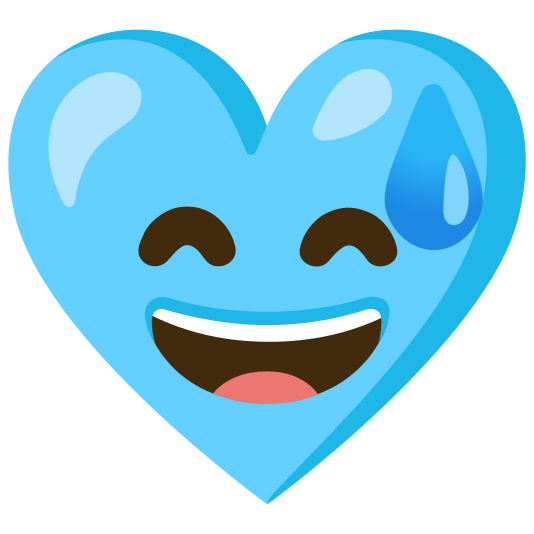 Grinning face with sweat and Light blue heart