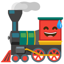 grinning face with sweat and locomotive