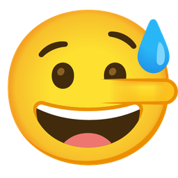 grinning face with sweat and lying face