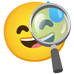 grinning face with sweat and magnifying glass tilted right