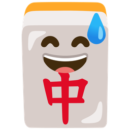 grinning face with sweat and mahjong red dragon