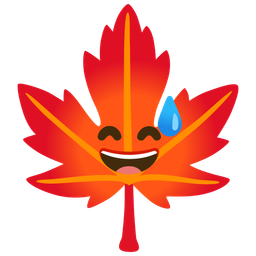 grinning face with sweat and maple leaf