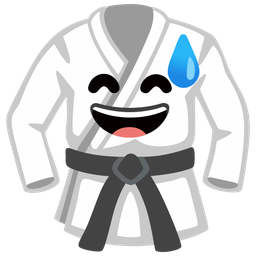 grinning face with sweat and martial arts uniform