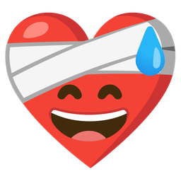 grinning face with sweat and mending heart