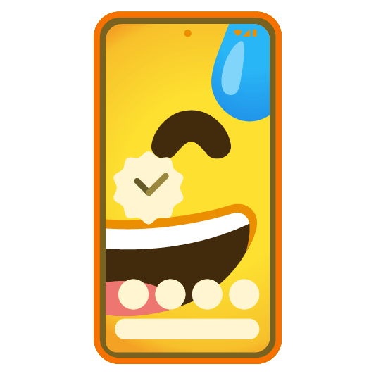 Grinning face with sweat and Mobile phone