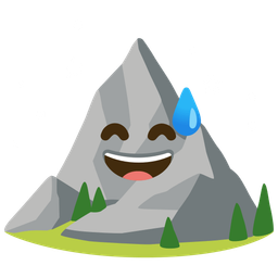 grinning face with sweat and mountain