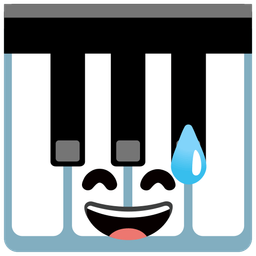 grinning face with sweat and musical keyboard