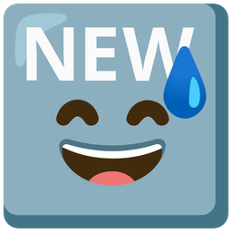 grinning face with sweat and NEW button