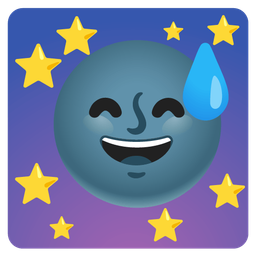 grinning face with sweat and new moon face