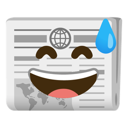 grinning face with sweat and newspaper