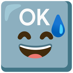 grinning face with sweat and OK button