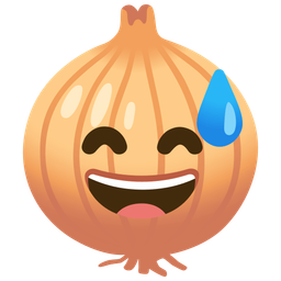 grinning face with sweat and onion