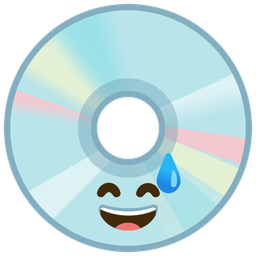 grinning face with sweat and optical disk