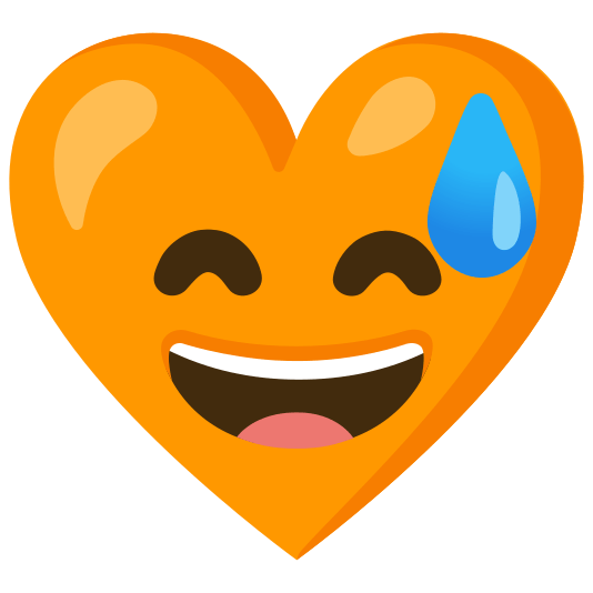 Grinning face with sweat and Orange heart