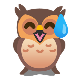 grinning face with sweat and owl