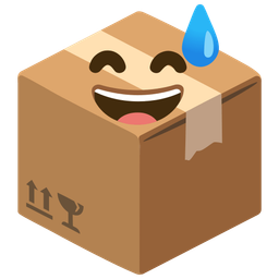 grinning face with sweat and package