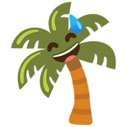 grinning face with sweat and palm tree