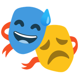 grinning face with sweat and performing arts