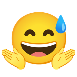 grinning face with sweat and person shrugging