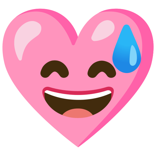 Grinning face with sweat and Pink heart