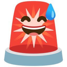 grinning face with sweat and police car light