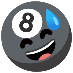 grinning face with sweat and pool 8 ball