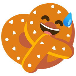 grinning face with sweat and pretzel