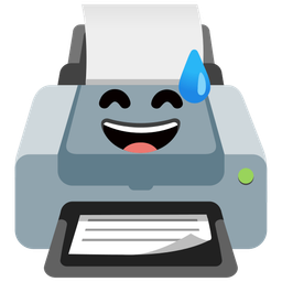 grinning face with sweat and printer