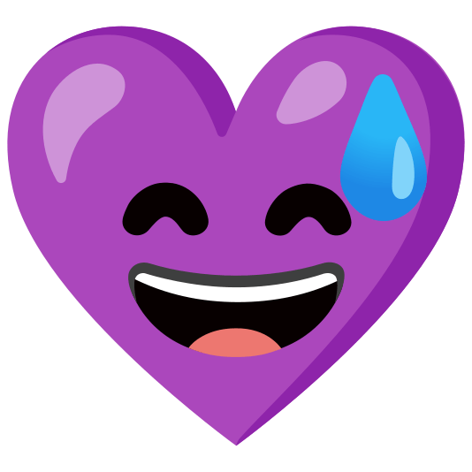 Grinning face with sweat and Purple heart