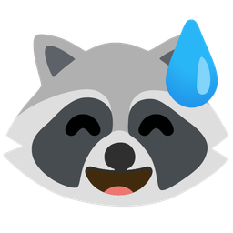 grinning face with sweat and raccoon