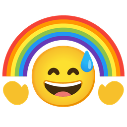 grinning face with sweat and rainbow