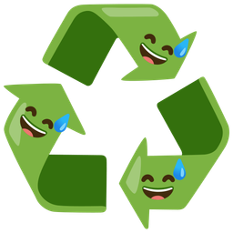 grinning face with sweat and recycling symbol