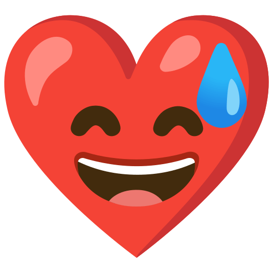 Grinning face with sweat and Red heart