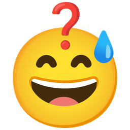 grinning face with sweat and red question mark