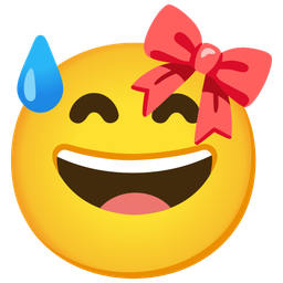 grinning face with sweat and ribbon