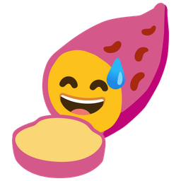 grinning face with sweat and roasted sweet potato