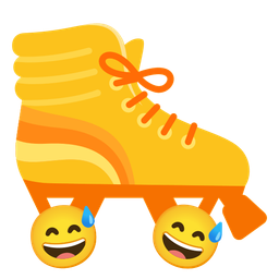 grinning face with sweat and roller skate